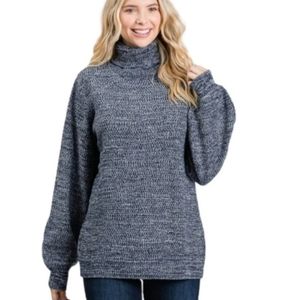 [NEW] Navy Blue Melange Turtleneck Sweater